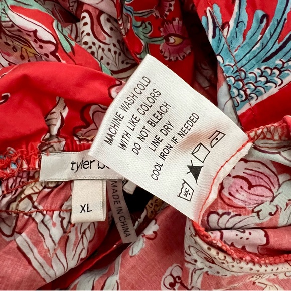 Tyler Böe Red Dragon Mini Dress Frill Neck Sleeve Floral Red Animal XL - Picture 10 of 10